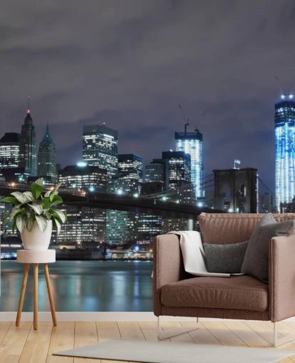 mural oscuro de papel pintado de la ciudad de Nueva York llamado Puente de Brooklyn de Nueva York para dormitorios, salas de estar y más
