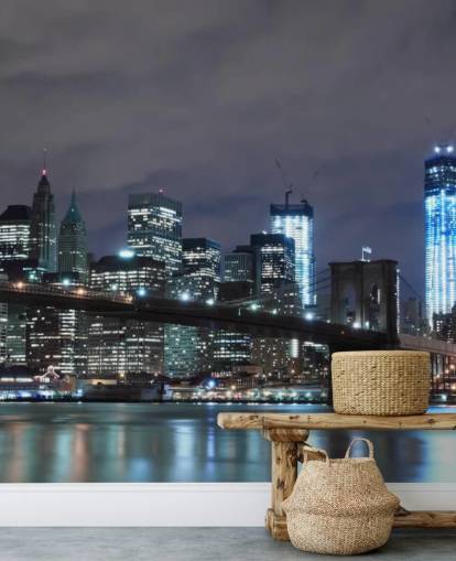 donkere muurschildering van New York City genaamd Brooklyn Bridge New York voor slaapkamers, woonkamers en meer