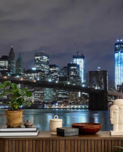 dark new york city wallpaper mural called Brooklyn Bridge New York for bedrooms, living rooms and more