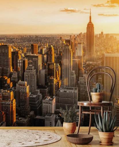 op maat gemaakt new york skyline behang genaamd Sunrise New York voor woonkamers, slaapkamers en kantoren op maat gemaakt new york skyline behang genaamd Sunrise New York voor woonkamers, slaapkamers en kantoren