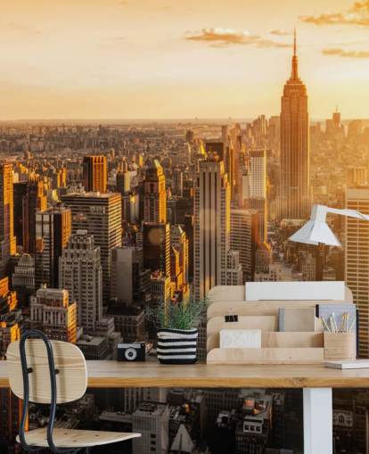 op maat gemaakt new york skyline behang genaamd Sunrise New York voor woonkamers, slaapkamers en kantoren op maat gemaakt new york skyline behang genaamd Sunrise New York voor woonkamers, slaapkamers en kantoren
