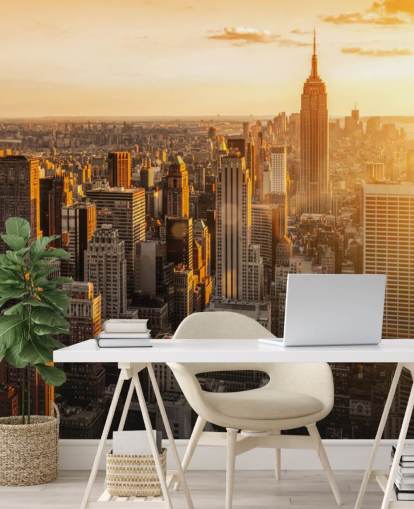 papel de parede personalizado do horizonte de Nova York chamado Sunrise New York para salas de estar, quartos e escritórios