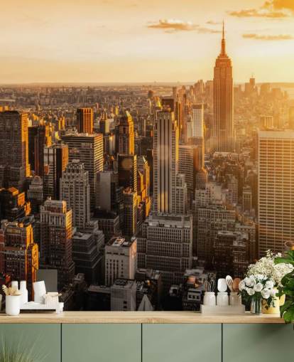 benutzerdefinierte New Yorker Skyline-Tapete namens Sunrise New York für Wohnzimmer, Schlafzimmer und Büros