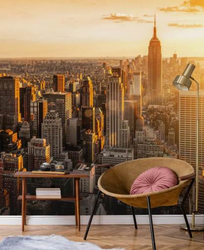 op maat gemaakt new york skyline behang genaamd Sunrise New York voor woonkamers, slaapkamers en kantoren