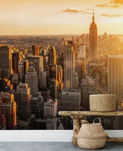 papel de parede personalizado do horizonte de Nova York chamado Sunrise New York para salas de estar, quartos e escritórios papel de parede personalizado do horizonte de Nova York chamado Sunrise New York para salas de estar, quartos e escritórios