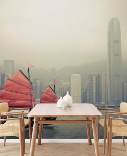 papel pintado misty hong kong con barco papel pintado misty hong kong con barco