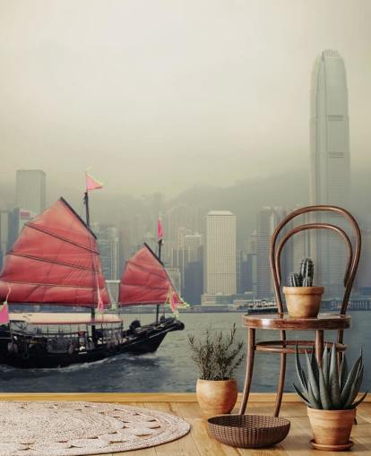 papel pintado misty hong kong con barco papel pintado misty hong kong con barco