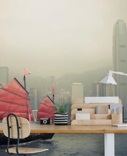 misty hong kong con carta da parati barca misty hong kong con carta da parati barca