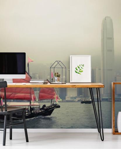 misty hong kong con carta da parati barca