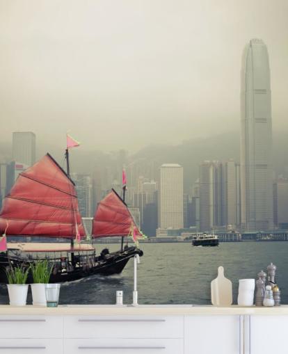 papel pintado misty hong kong con barco