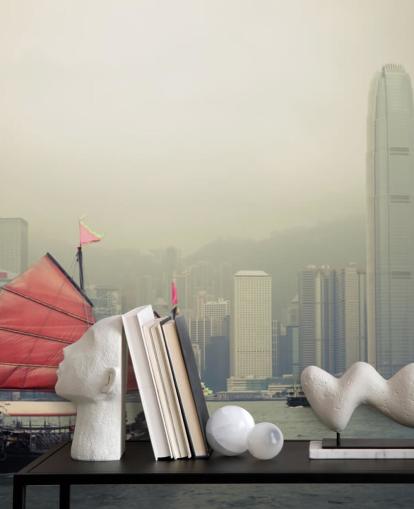 nebliger Hong Kong mit Boots-Tapete nebliger Hong Kong mit Boots-Tapete