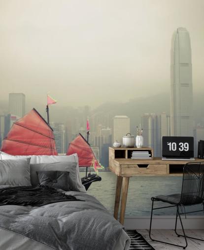 misty hong kong con carta da parati barca misty hong kong con carta da parati barca