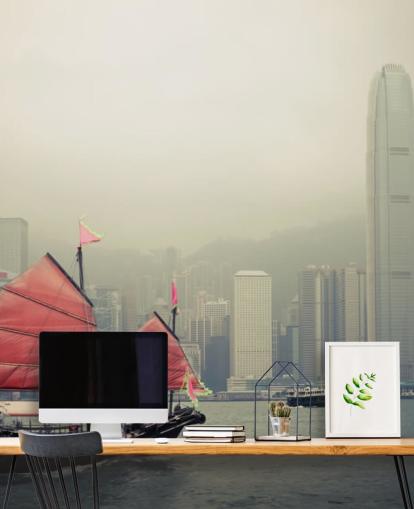 nebliger Hong Kong mit Boots-Tapete