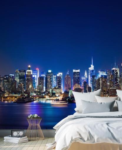 blue new york cityscape wallpaper mural called Manhattan Night Skyline for bedrooms and offices blue new york cityscape wallpaper mural called Manhattan Night Skyline for bedrooms and offices
