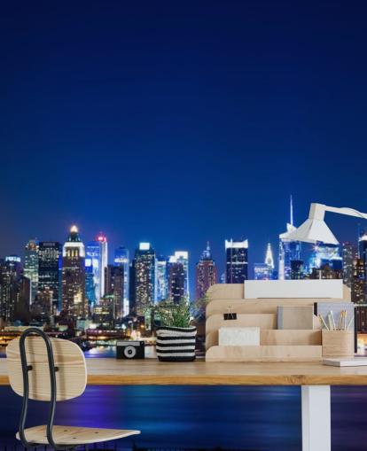 blå new york cityscape tapetväggmålning som heter Manhattan Night Skyline för sovrum och kontor blå new york cityscape tapetväggmålning som heter Manhattan Night Skyline för sovrum och kontor