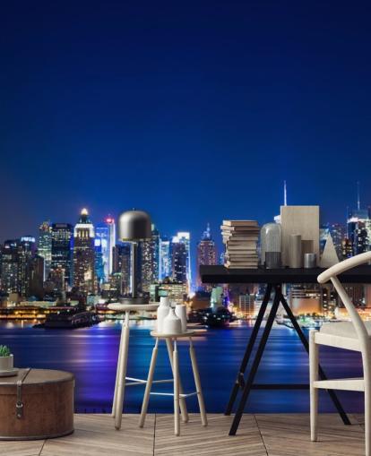 carta da parati murale blu con paesaggio urbano di New York chiamato Manhattan Night Skyline per camere da letto e uffici carta da parati murale blu con paesaggio urbano di New York chiamato Manhattan Night Skyline per camere da letto e uffici