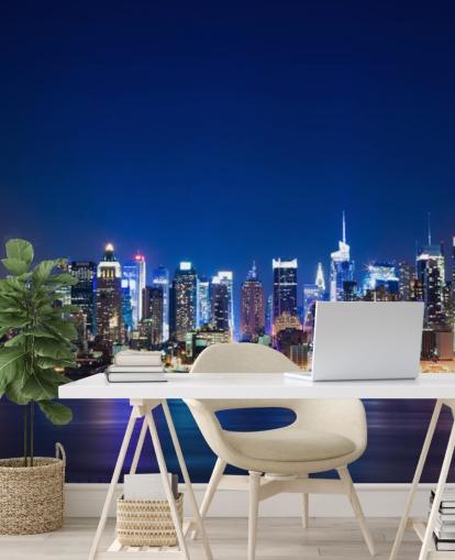 blue new york cityscape wallpaper mural called Manhattan Night Skyline for bedrooms and offices blue new york cityscape wallpaper mural called Manhattan Night Skyline for bedrooms and offices