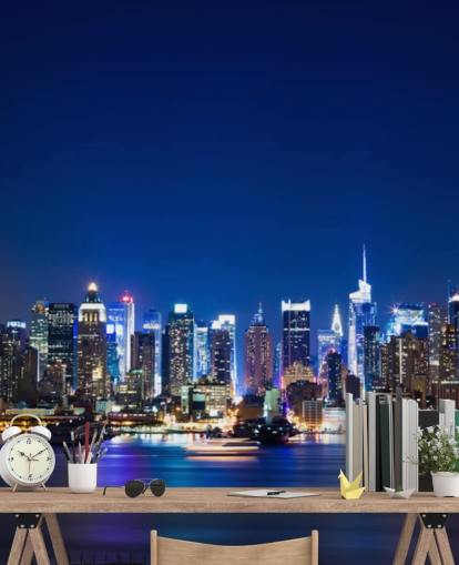 sininen new yorkin kaupunkikuva taustakuvamaalaus nimeltä Manhattan Night Skyline makuuhuoneisiin ja toimistoihin