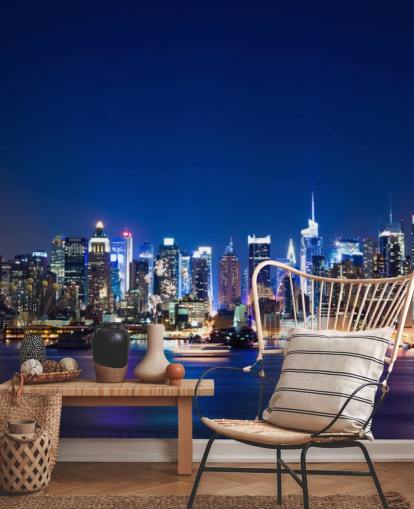 papier peint mural bleu de New York appelé Manhattan Night Skyline pour chambres et bureaux