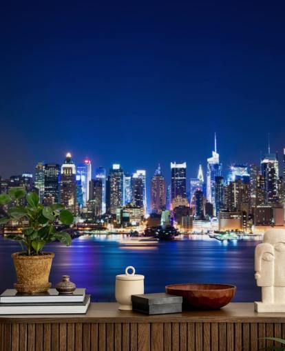blå new york cityscape tapet veggmaleri kalt Manhattan Night Skyline for soverom og kontorer blå new york cityscape tapet veggmaleri kalt Manhattan Night Skyline for soverom og kontorer