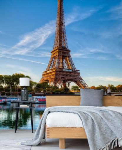 eiffel tower portrait reflecting in water wallpaper