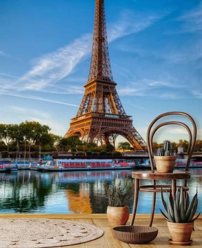 retrato de la torre eiffel reflejando en papel pintado agua