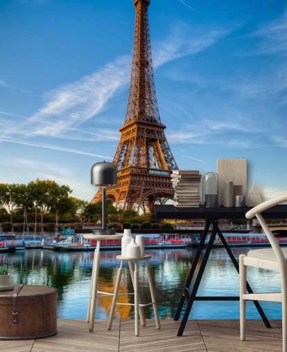 retrato de la torre eiffel reflejando en papel pintado agua