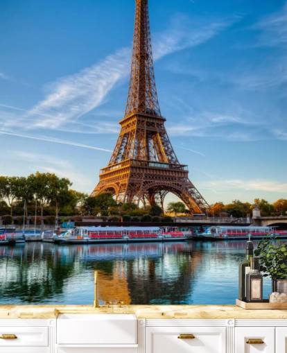 portrait de la tour eiffel reflétant dans le papier peint