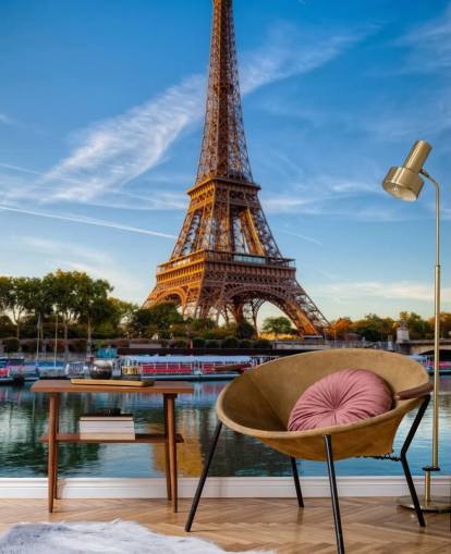 eiffel tower portrait reflecting in water wallpaper