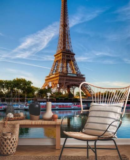 eiffel tower portrait reflecting in water wallpaper