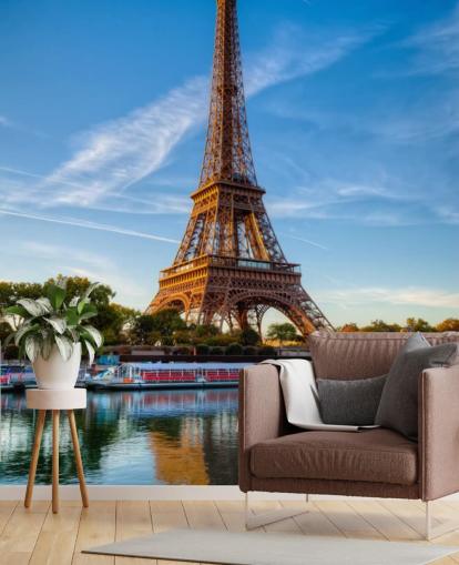 eiffel tower portrait reflecting in water wallpaper