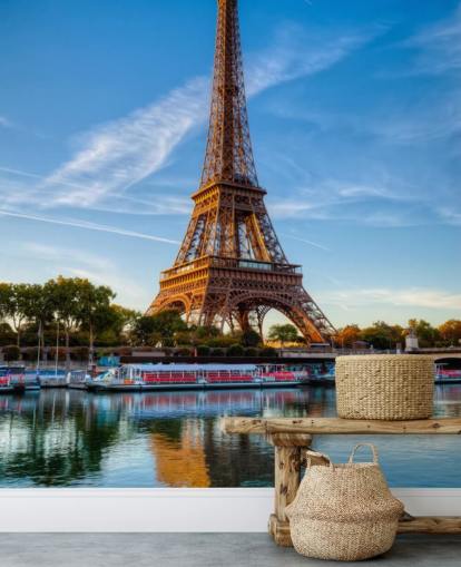 retrato de la torre eiffel reflejando en papel pintado agua
