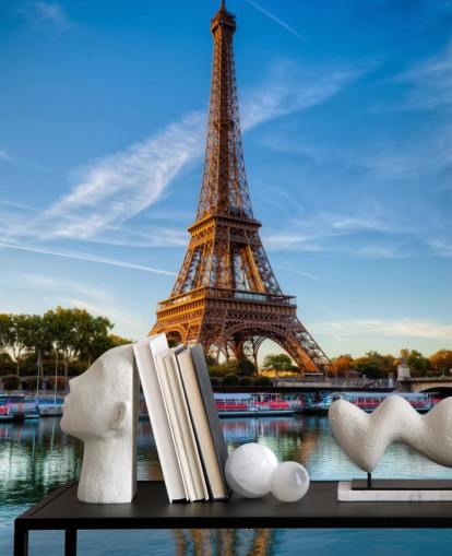 retrato de la torre eiffel reflejando en papel pintado agua