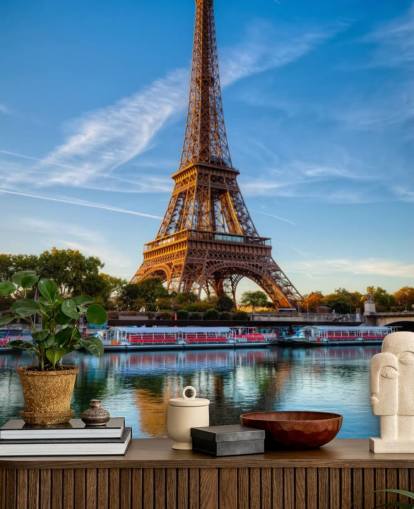 ritratto torre eiffel che riflette nella carta da parati acqua ritratto torre eiffel che riflette nella carta da parati acqua