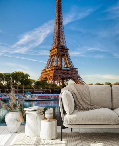 eiffel tower portrait reflecting in water wallpaper