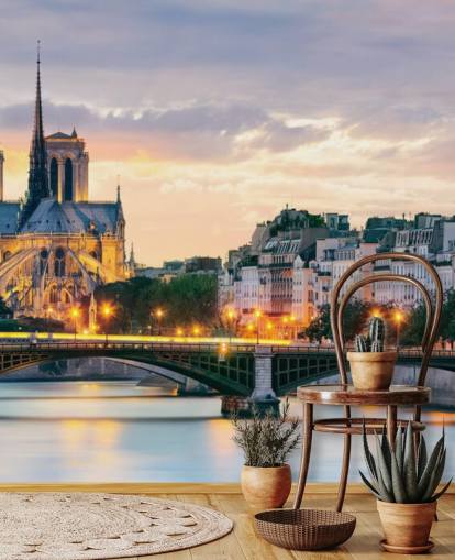 Decorazione murale con Notre Dame e il fiume