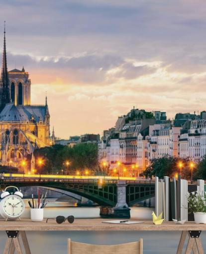 Notre Dame og floden vægmaleri Notre Dame og floden vægmaleri
