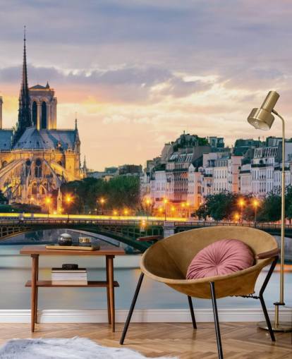 Mural de pared Notre Dame y el río