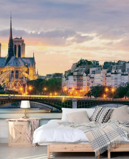 Decorazione murale con Notre Dame e il fiume