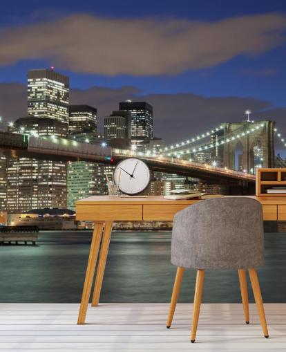 mural de pared puente de brooklyn en la noche