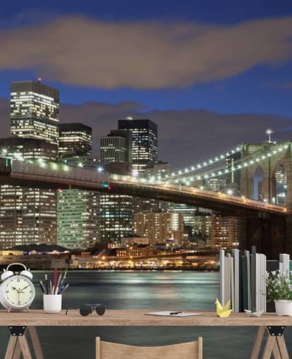 brooklyn bridge at night wall mural
