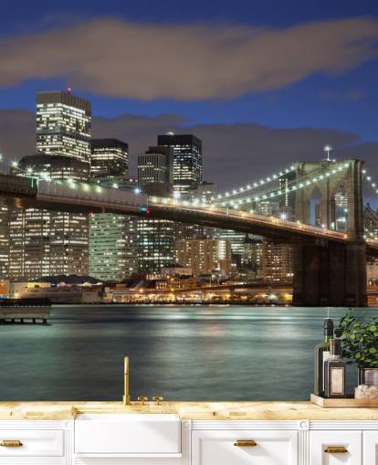brooklyn bridge at night wall mural