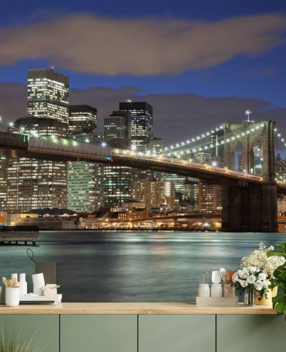 Papier Peint Fresque Pont de Brooklyn la nuit Papier Peint Fresque Pont de Brooklyn la nuit