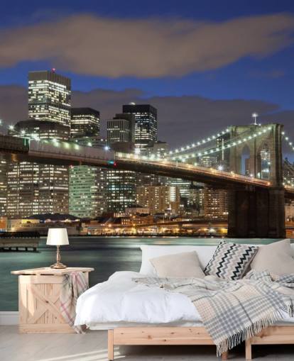mural de pared puente de brooklyn en la noche