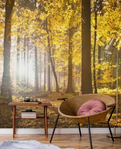 mural de papel pintado de bosque brillante llamado Bright Forest Sunlight para dormitorios, oficinas y comedores