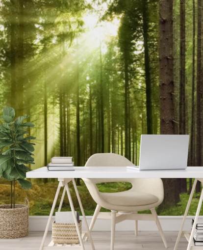 papel pintado verde personalizable llamado Panoramic Woodland para dormitorios papel pintado verde personalizable llamado Panoramic Woodland para dormitorios
