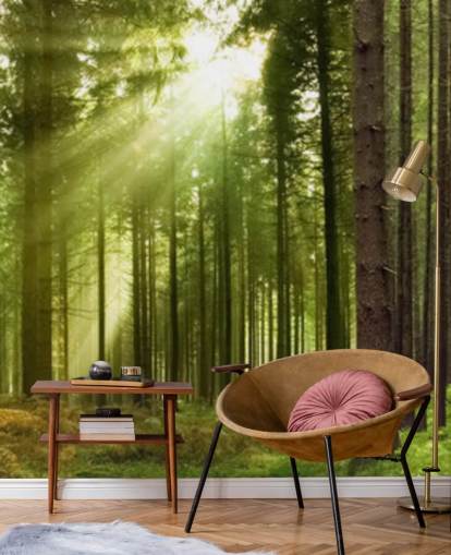 grønn tilpassbar skog tapet kalt Panoramic Woodland for soverom