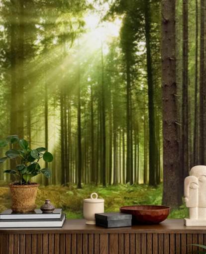 groen aanpasbaar bosbehang genaamd Panoramic Woodland voor slaapkamers groen aanpasbaar bosbehang genaamd Panoramic Woodland voor slaapkamers
