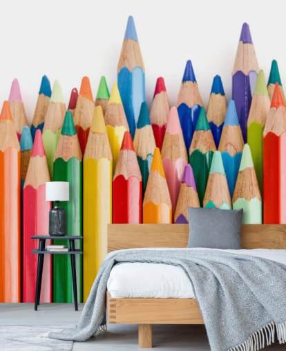 kleurrijke muurschildering voor kinderen genaamd Pencil Crayons voor scholen, kinderkamers en speelkamers