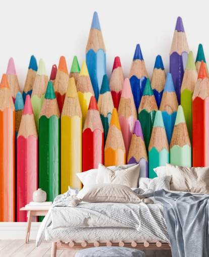 colorful kids wallpaper mural called Pencil Crayons for schools, kids bedrooms and playrooms colorful kids wallpaper mural called Pencil Crayons for schools, kids bedrooms and playrooms